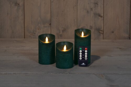 Anna's Collection B.O. 3St Kaars Antiek Groen Wax Rustiek Bewegende Vlam 7,5X10/12,5/15Cm - 3X3Aaa I