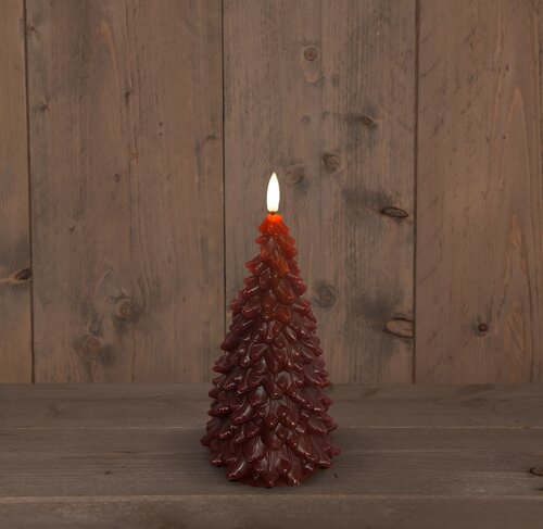 Anna's Collection B.O.T 3D Lont Bordeaux Kerstboom Kaars Rustiek Wax 9,5X20Cm  2Aaa / Timer