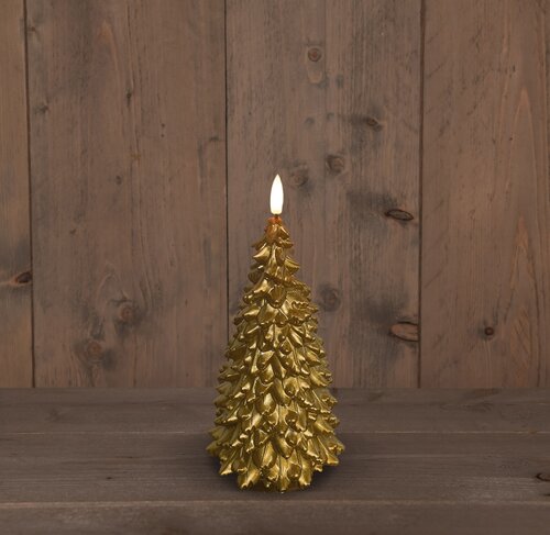 Anna's Collection B.O.T 3D Lont Goud Kerstboom Kaars Rustiek Wax 9,5X20Cm  2Aaa / Timer