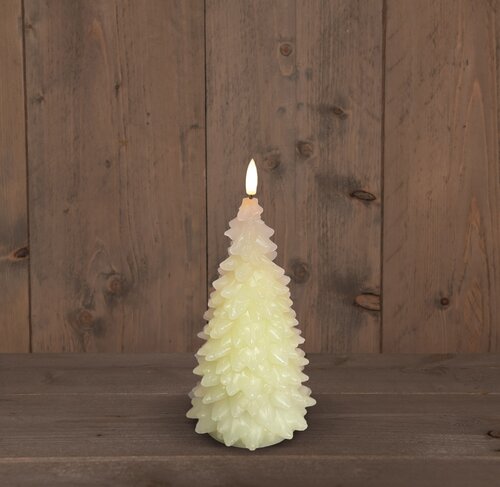 Anna's Collection B.O.T 3D Lont Ivoor Kerstboom Kaars Rustiek Wax 9,5X20Cm  2Aaa / Timer