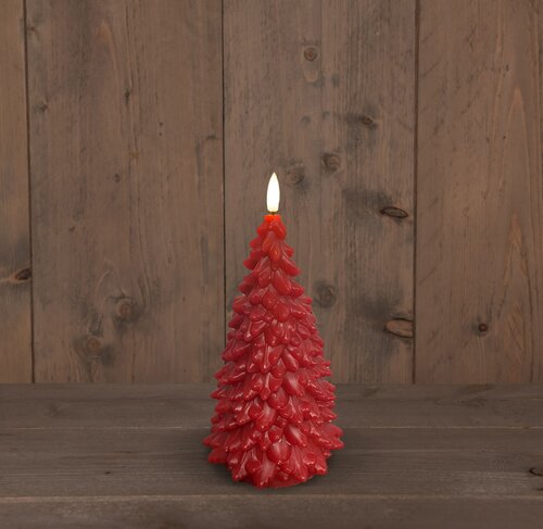 Anna's Collection B.O.T 3D Lont Rood Kerstboom Kaars Rustiek Wax 9,5X20Cm  2Aaa / Timer