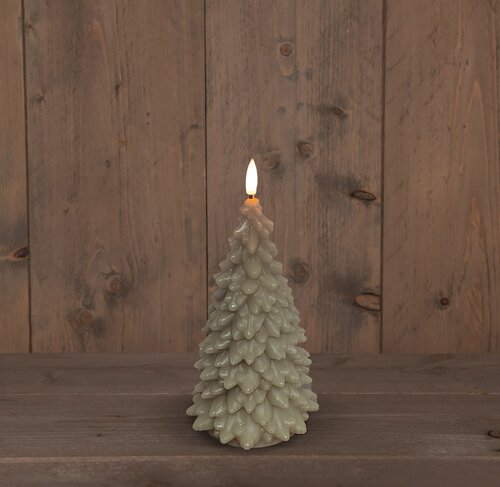 Anna's Collection B.O.T 3D Lont Taupe Kerstboom Kaars Rustiek Wax 9,5X20Cm  2Aaa / Timer