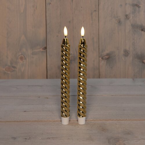 Anna's Collection Dinerkaars Swirl Led 3D Vlam Met Timer 2 Stuks H25Cm Goud