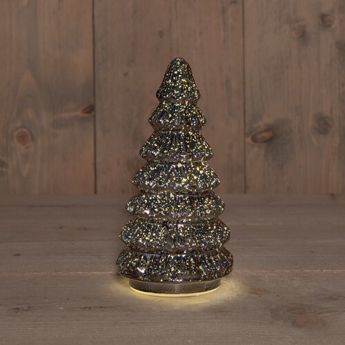 Anna's Collection Kerstboompje Glas 10Led Op Batterij Met Timer 18.5X9.5Cm Metallic Antraciet