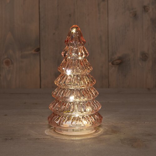 Anna's Collection Kerstboompje Glas 10Led Op Batterij Met Timer 18.5X9.5Cm Roze