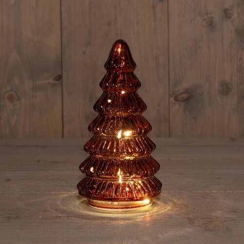 Anna's Collection Kerstboompje Glas 10Led Op Batterij Met Timer 18.5X9.5Cm Bordeaux