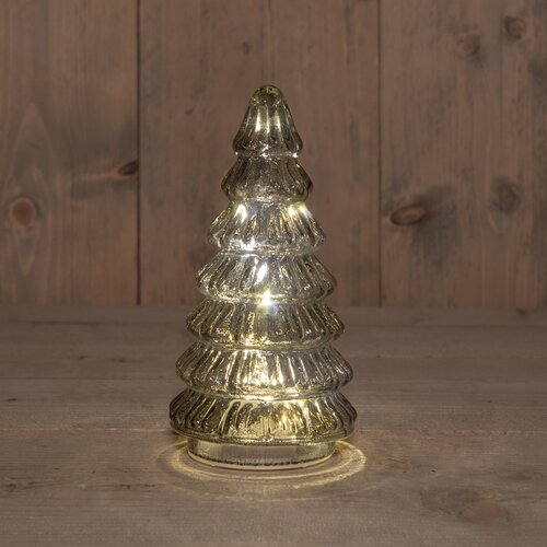 Anna's Collection Kerstboompje Glas 10Led Op Batterij Met Timer 18.5X9.5Cm Grijs