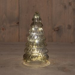 Anna's Collection Kerstboompje Glas 10Led Op Batterij Met Timer 18.5X9.5Cm Grijs