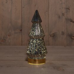 Anna's Collection Kerstboompje Glas 10Led Op Batterij Met Timer 23.5X10.5Cm Metallic Antraciet