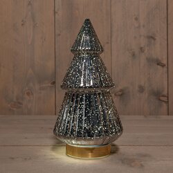 Anna's Collection Kerstboompje Glas 10Led Op Batterij Met Timer 28.5X15Cm Metallic Antraciet