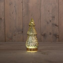 Anna's Collection Kerstboompje Glas 10Led Op Batterij Met Timer 23.5X10Cm Metallic Goud