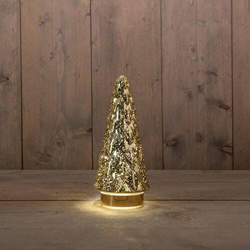 Anna's Collection Kerstboompje Glas 10Led Op Batterij Met Timer 24.5X10.5Cm Metallic Goud