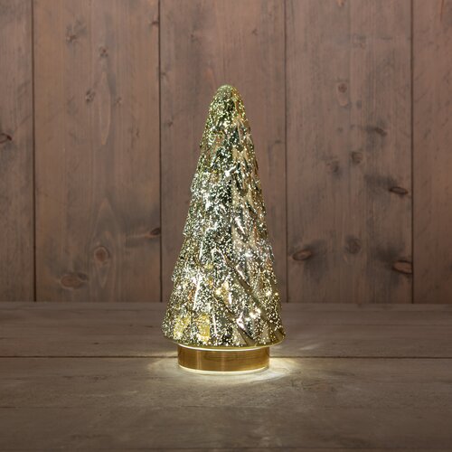 Anna's Collection Kerstboompje Glas 10Led Op Batterij Met Timer 28.5X13Cm Metallic Goud