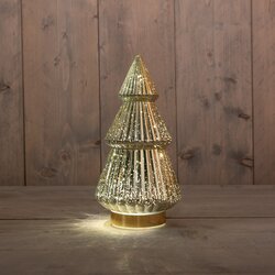 Anna's Collection Kerstboompje Glas 10Led Op Batterij Met Timer 28.5X15Cm Metallic Goud