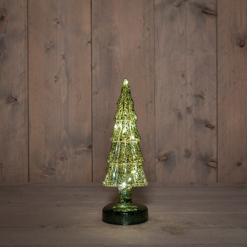 Anna's Collection Kerstboompje Glas Led Op Batterij Met Timer 27.5X9.5Cm Groen