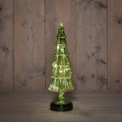 Anna's Collection Kerstboompje Glas Led Op Batterij Met Timer 33X11Cm Groen