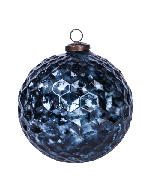 Christmas dented blue Glass ball L