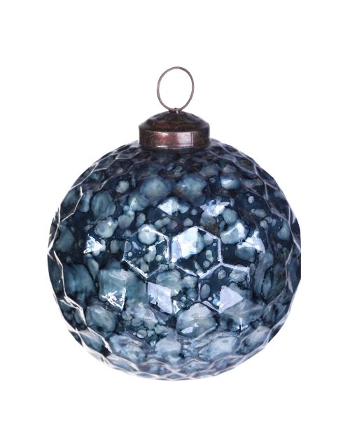 Christmas dented blue Glass ball s