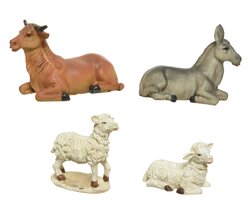 Decoris Dier polyresin ox, donkey, sheep laying, sheep standing 4ass - afbeelding 2