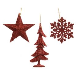 Decoris Hanger Plastic Glitter 3Ass Kerstrood assorted