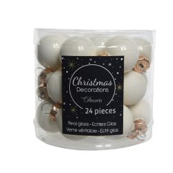 Decoris Kerstballen glas D2.5cm mix wolwit