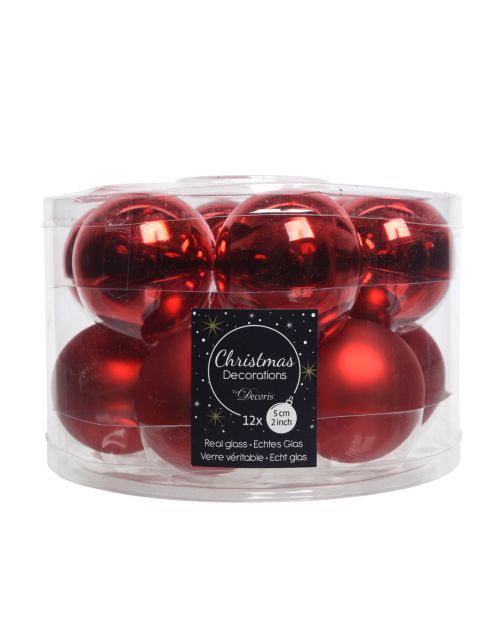 Decoris kerstballen glas mix glanzend mat D5cm kerstrood