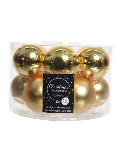 Decoris kerstballen glas mix glanzend mat D5cm licht goud