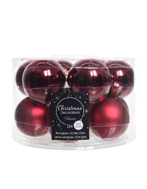 Decoris kerstballen glas mix glanzend mat D5cm ossenbloed