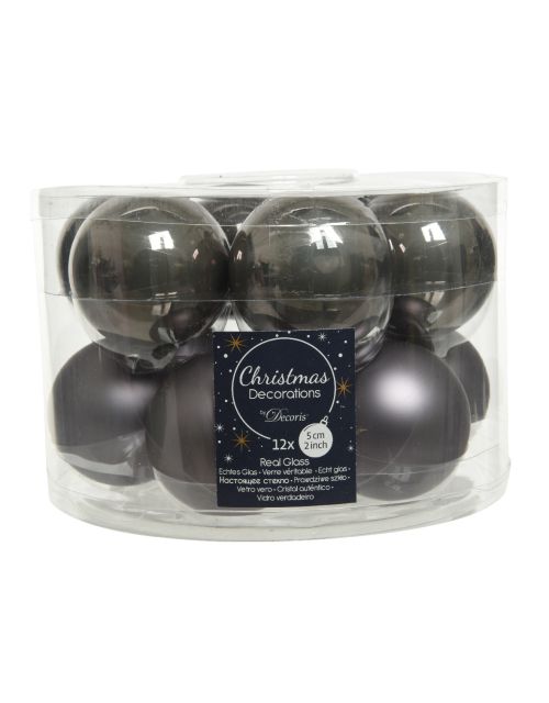 Decoris kerstballen glas mix glanzend mat D5cm warm grijs