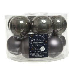 Decoris kerstballen glas mix glanzend mat D5cm warm grijs