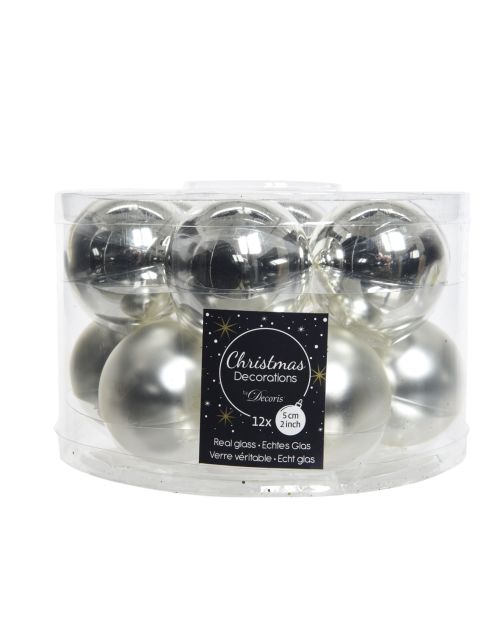 Decoris kerstballen glas mix glanzend mat D5cm zilver