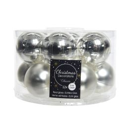 Decoris kerstballen glas mix glanzend mat D5cm zilver