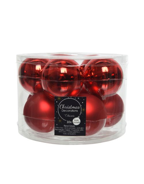 Decoris kerstballen glas mix glanzend mat D6cm kerstrood