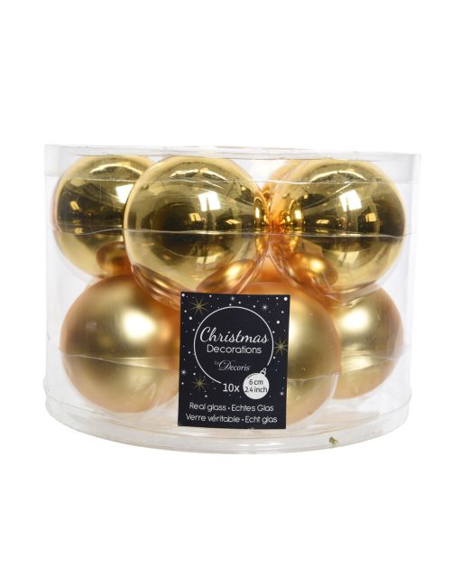 Decoris kerstballen glas mix glanzend mat D6cm licht goud