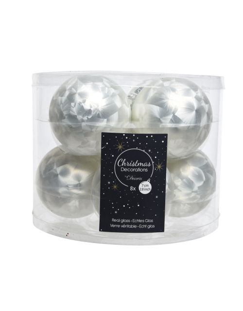 Decoris kerstballen glas mix glanzend mat D7cm wit ijslak