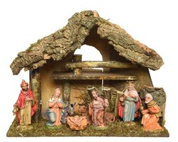 Decoris Kerststal naturel 8 poly figures 12cm fsc 100% - afbeelding 2