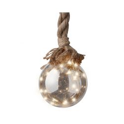 Lumineo bal micro LED glas jute touw  op batterij D10cm warm wit - afbeelding 2