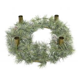 Decoris snowy hardneedle wreath candleholders d60cm green/white - afbeelding 2