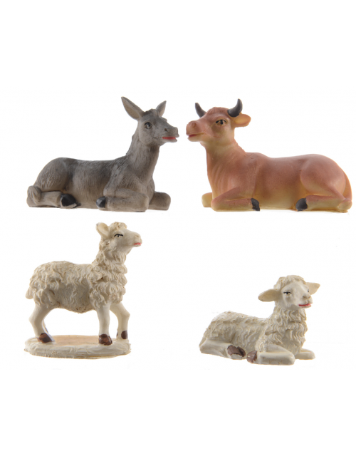 Decoris Dier polyresin ox, donkey, sheep laying, sheep standing 4ass - afbeelding 1