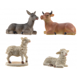 Decoris Dier polyresin ox, donkey, sheep laying, sheep standing 4ass - afbeelding 1