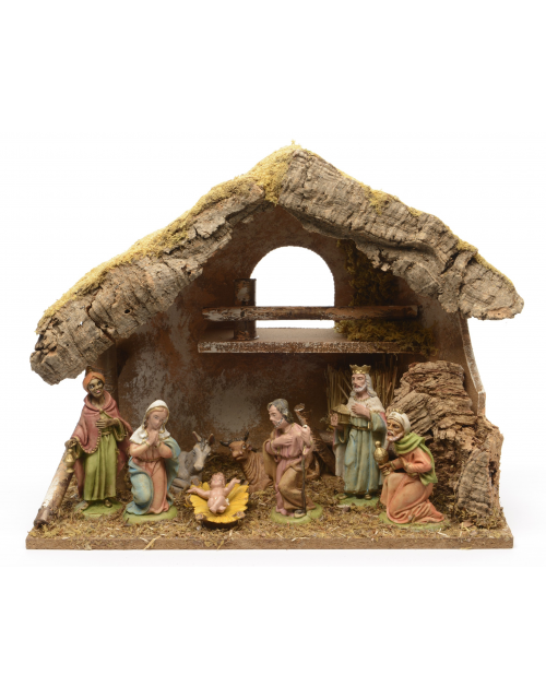 Decoris Kerststal naturel 8 poly figures 12cm fsc 100% - afbeelding 1