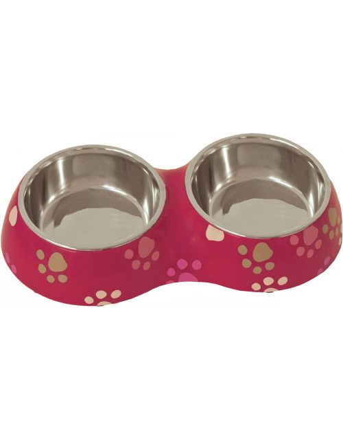 lief! Girls plastic/RVS eetbak voor de hond en kat dubbel 27 cm