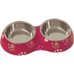 lief! Girls plastic/RVS eetbak voor de hond en kat dubbel 27 cm