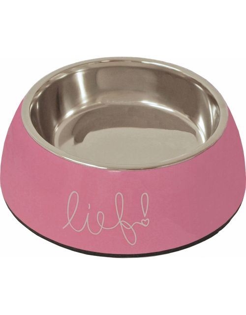 lief! Girls plastic/RVS eetbak voor de hond en kat "Lief!" 14 cm