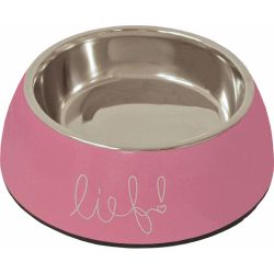 lief! Girls plastic/RVS eetbak voor de hond en kat "Lief!" 14 cm