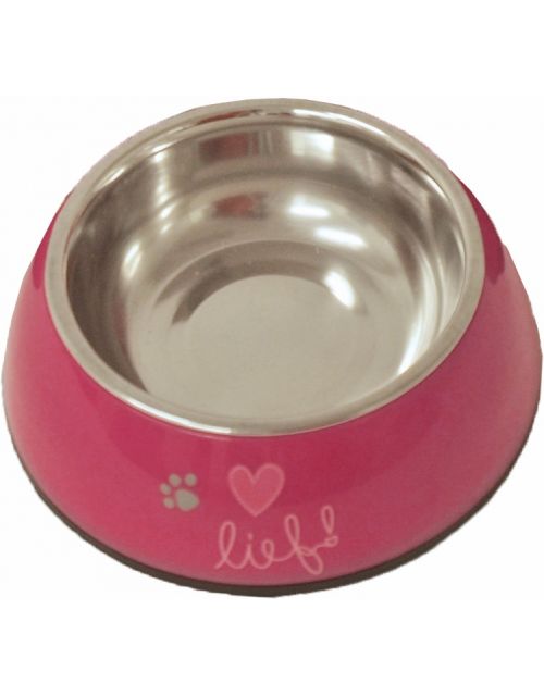 lief! Girls plastic/RVS eetbak voor de hond en kat 14 cm