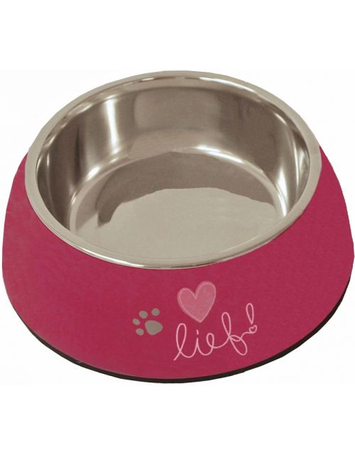 lief! Girls plastic/RVS eetbak voor de hond 22 cm