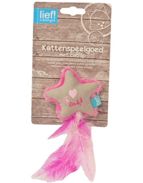 lief! Girls kattenspeelgoed ster met veren (Besteléénheid per 3)