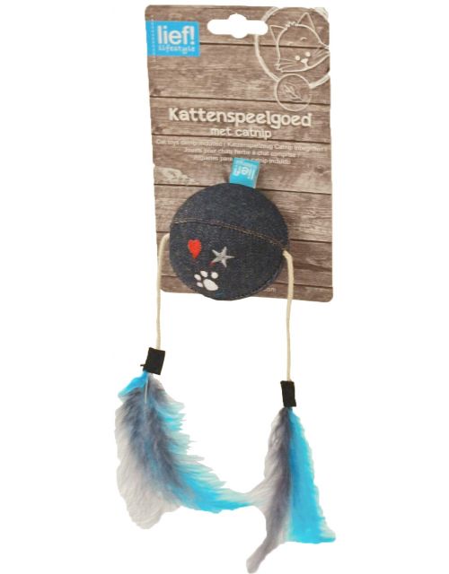 lief! Unisex kattenspeelgoed bal met 2x veren (Besteléénheid per 3)