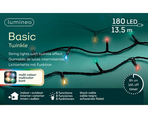 Lumineo Basic twinkel verlichting 180 led-13,5 m multi color-zwart - afbeelding 1